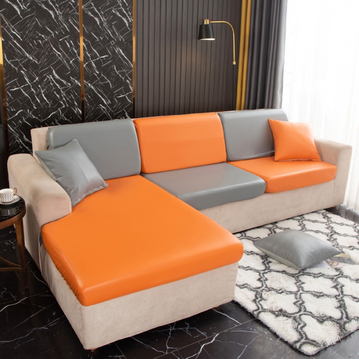 91家纺网 家纺一手货源 找家纺 兴妮雅家纺2021新款拼色皮沙发笠 桔色加浅灰