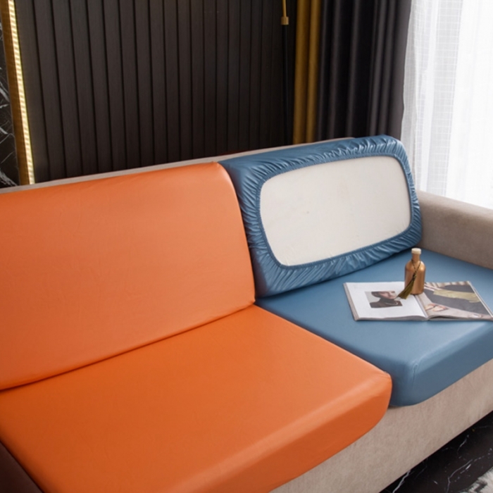91家纺网 家纺一手货源 找家纺 兴妮雅家纺2021新款拼色皮沙发笠 咖啡加橘色加雾蓝