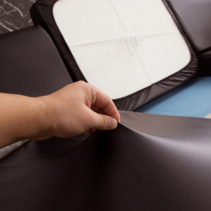 91家纺网 家纺一手货源 找家纺 兴妮雅家纺2021新款拼色皮沙发笠 咖啡加橘色加雾蓝