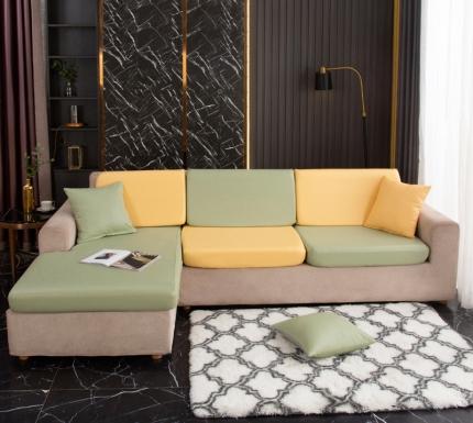 兴妮雅家纺2021新款拼色皮沙发笠 嫩绿加黄色