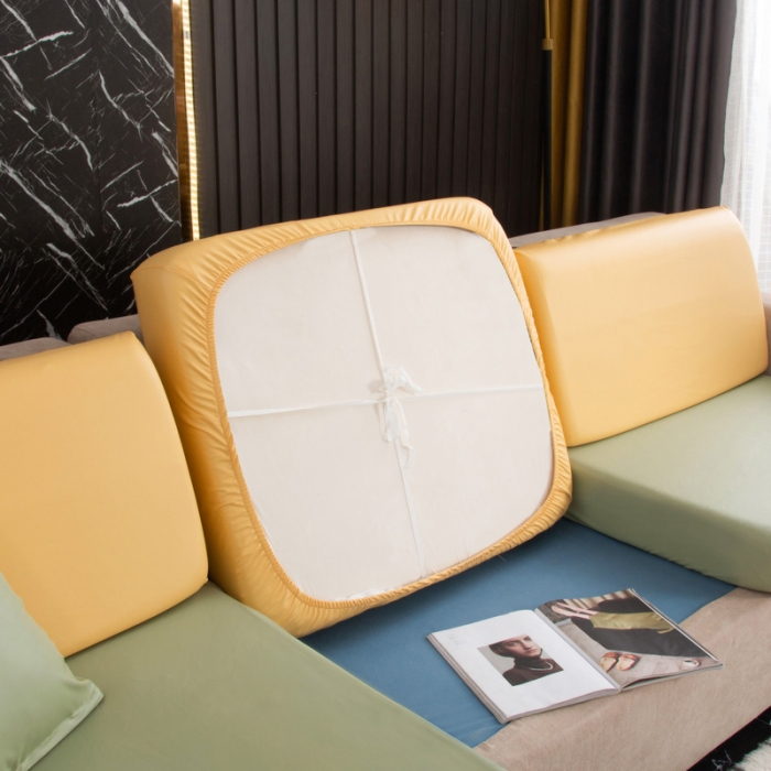 91家纺网 家纺一手货源 找家纺 兴妮雅家纺2021新款拼色皮沙发笠 嫩绿加黄色