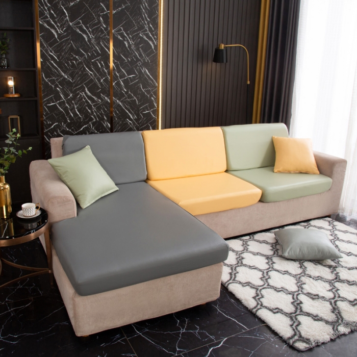 91家纺网 家纺一手货源 找家纺 兴妮雅家纺2021新款拼色皮沙发笠 深灰加黄色加嫩绿