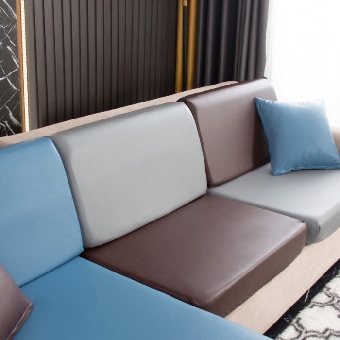 91家纺网 家纺一手货源 找家纺 兴妮雅家纺2021新款拼色皮沙发笠 雾蓝加浅灰加咖啡
