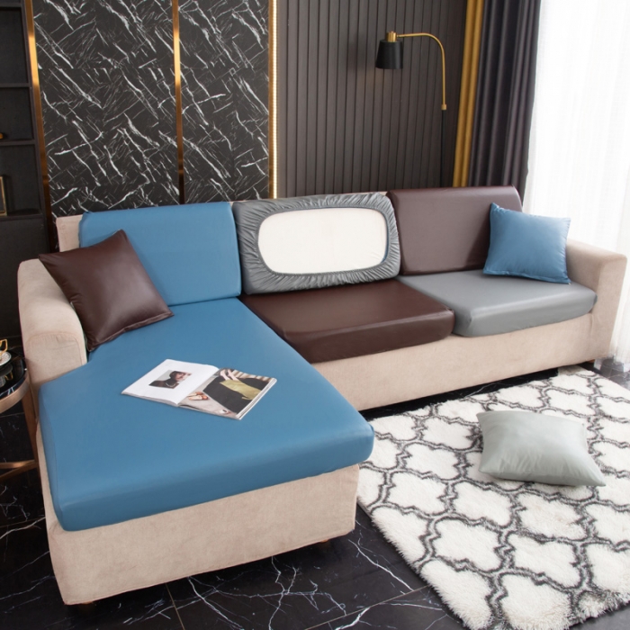 91家纺网 家纺一手货源 找家纺 兴妮雅家纺2021新款拼色皮沙发笠 雾蓝加浅灰加咖啡