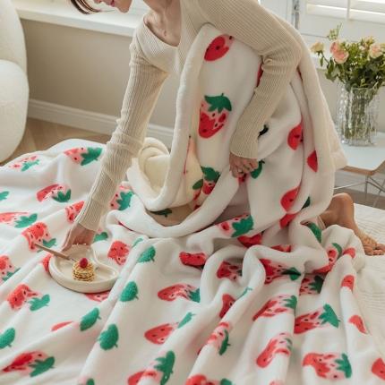 91家纺网 家纺一手货源 找家纺 澳梵家居 2021新款ins网红小颗粒羊羔绒双面绒毛毯 草莓味