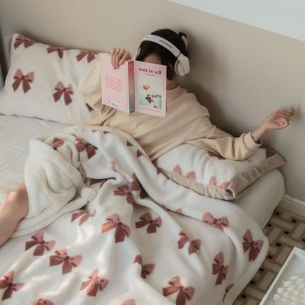 澳梵家居 2021新款ins网红小颗粒羊羔绒双面绒毛毯 蝴蝶结