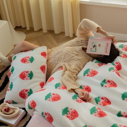 91家纺网 家纺一手货源 找家纺 澳梵家居 2021新款ins网红小颗粒羊羔绒牛奶绒绒四件套 草莓味