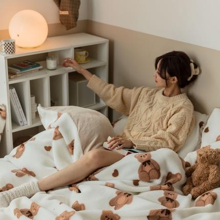 澳梵家居 2021新款ins网红小颗粒羊羔绒牛奶绒绒四件套 布偶熊