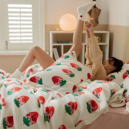 澳梵家居 2021新款ins网红小颗粒羊羔绒牛奶绒绒四件套 草莓味