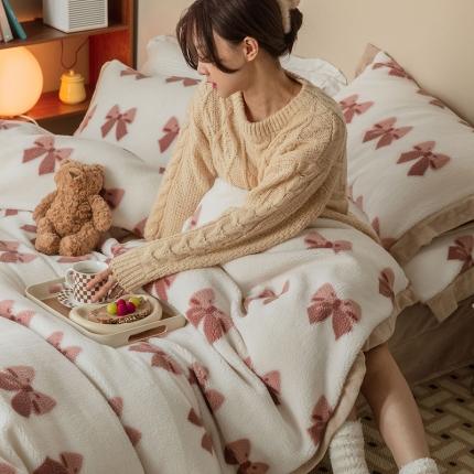 澳梵家居 2021新款ins网红小颗粒羊羔绒牛奶绒绒四件套 蝴蝶结