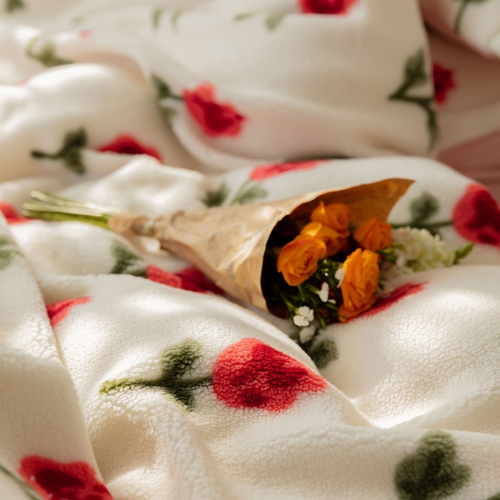 91家纺网 家纺一手货源 找家纺 澳梵家居 2021新款ins网红小颗粒羊羔绒牛奶绒绒四件套 清晨玫瑰