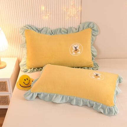 甜之梦 2025新款毛巾绣牛奶绒单枕套 小熊宝可梦嫩黄