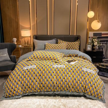 91家纺网 家纺一手货源 找家纺 （总）眠帛 2021新款牛奶绒印花宽边拼角四件套