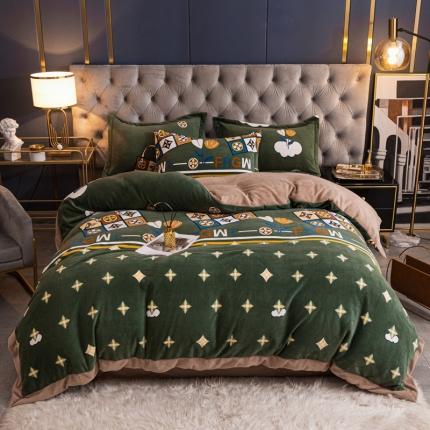 91家纺网 家纺一手货源 找家纺 眠帛 2021新款牛奶绒印花宽边拼角四件套 梦伴