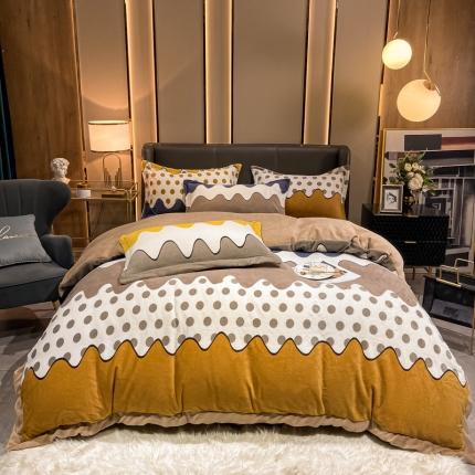 91家纺网 家纺一手货源 找家纺 眠帛 2021新款牛奶绒印花宽边拼角四件套 休闲时光