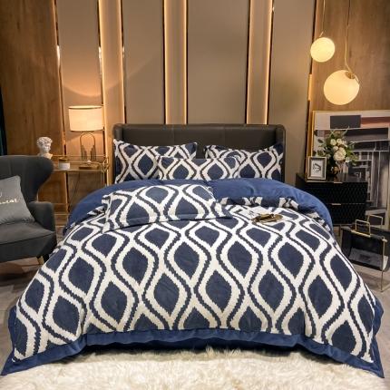 眠帛 2021新款牛奶绒印花宽边拼角四件套 麦格蕾