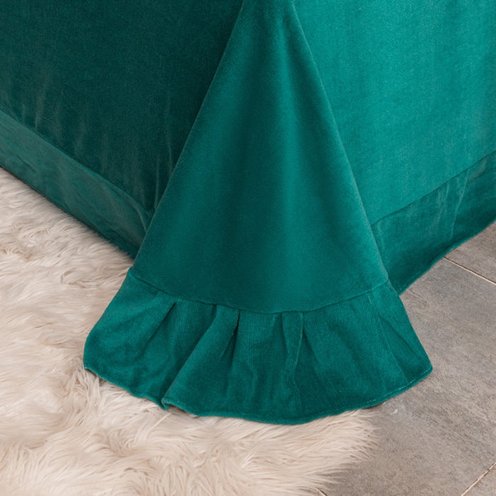 91家纺网 家纺一手货源 找家纺 眠帛 2021新款牛奶绒印花宽边拼角四件套 四叶草绿