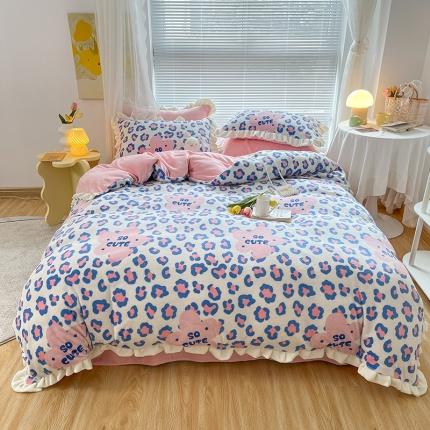 91家纺网 家纺一手货源 找家纺 眠帛 2021新款小清新花边款牛奶绒四件套 可爱多