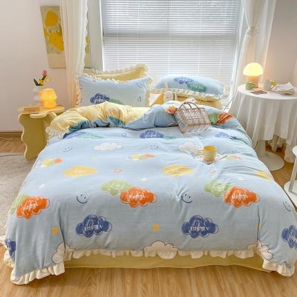 眠帛 2021新款小清新花边款牛奶绒四件套 彩云