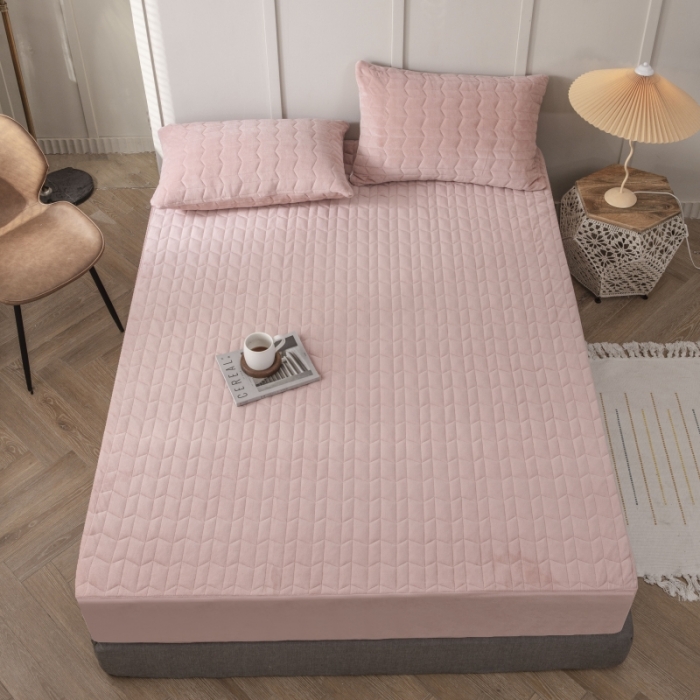 91家纺网 家纺一手货源 找家纺 小米笠 2021新款牛奶绒夹棉床笠 藕玉