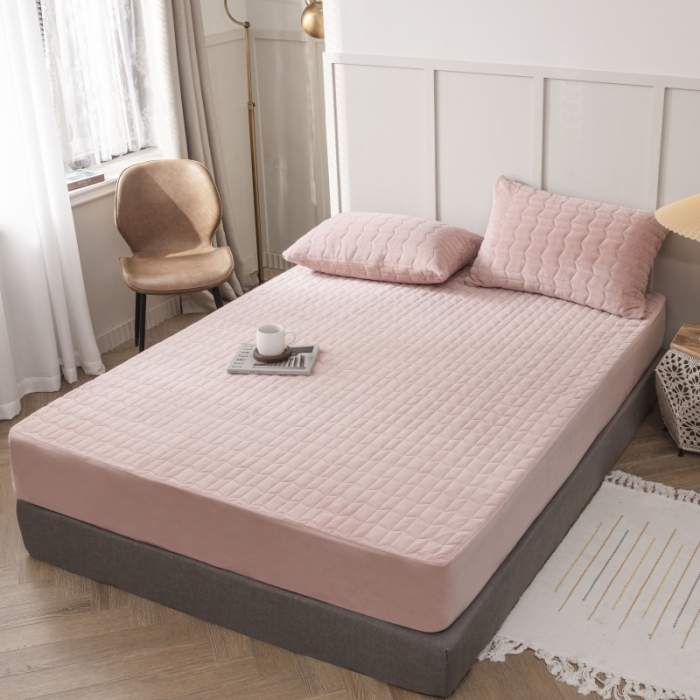 91家纺网 家纺一手货源 找家纺 小米笠 2021新款牛奶绒夹棉床笠 藕玉