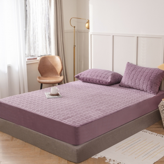 91家纺网 家纺一手货源 找家纺 小米笠 2021新款牛奶绒夹棉床笠 深豆沙