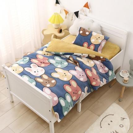 91家纺网 家纺一手货源 找家纺 鱼宝 2021新款小版牛奶绒婴童多件套 彩色小兔