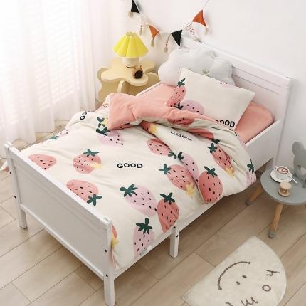 91家纺网 家纺一手货源 找家纺 鱼宝 2021新款小版牛奶绒婴童多件套 草莓派