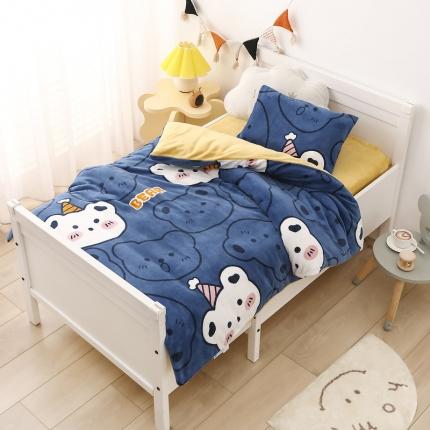 91家纺网 家纺一手货源 找家纺 鱼宝 2021新款小版牛奶绒婴童多件套 好多熊蓝