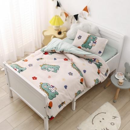 91家纺网 家纺一手货源 找家纺 鱼宝 2021新款小版牛奶绒婴童多件套 恐龙先生