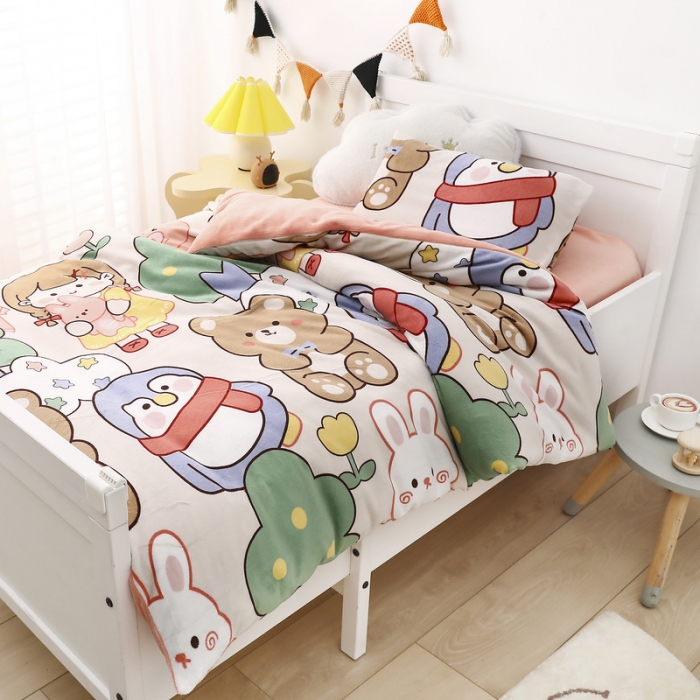 91家纺网 家纺一手货源 找家纺 鱼宝 2021新款小版牛奶绒婴童多件套 快乐女孩