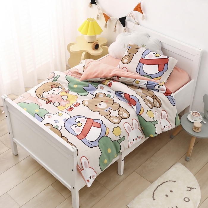 91家纺网 家纺一手货源 找家纺 鱼宝 2021新款小版牛奶绒婴童多件套 快乐女孩