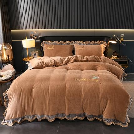 91家纺网 家纺一手货源 找家纺 （总）眠帛家居 2021新款秋冬牛奶绒刺绣工艺四件套