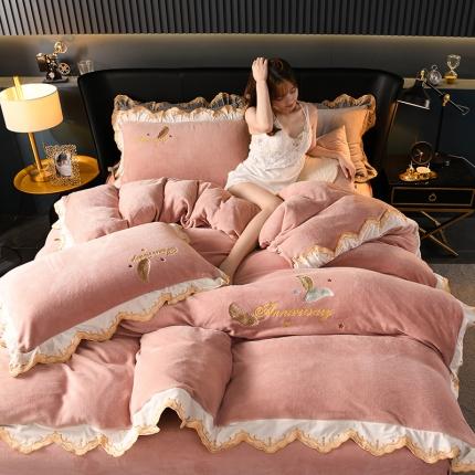 眠帛家居 2021新款秋冬牛奶绒刺绣工艺四件套 羽毛-玉色