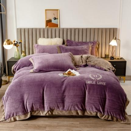 91家纺网 家纺一手货源 找家纺 （总）曼町 2022新款250克高克重牛奶绒绣花四件套