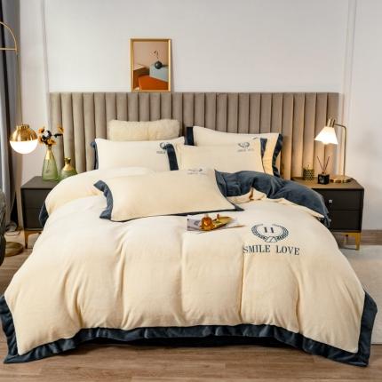 91家纺网 家纺一手货源 找家纺 （总）曼町 2022新款250克高克重牛奶绒绣花四件套