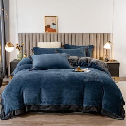 91家纺网 家纺一手货源 找家纺 （总）曼町 2022新款250克高克重牛奶绒绣花四件套