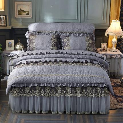 91家纺网 家纺一手货源 找家纺 好儿喜2022新款床裙色织水洗棉夹棉四件套 巴黎之夜