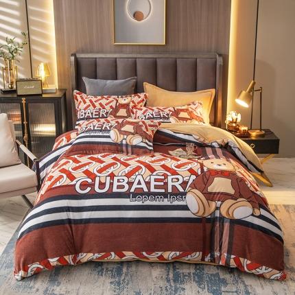 91家纺网 家纺一手货源 找家纺 莎臣豹 2025新款高克重数码印花美式轻奢牛奶绒四件套 萌萌熊