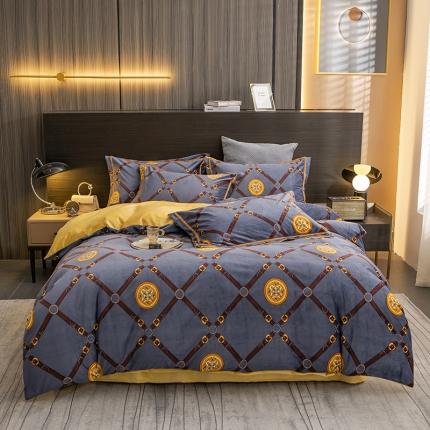 91家纺网 家纺一手货源 找家纺 莎臣豹 2025新款高克重数码印花美式轻奢牛奶绒四件套 布罗曼