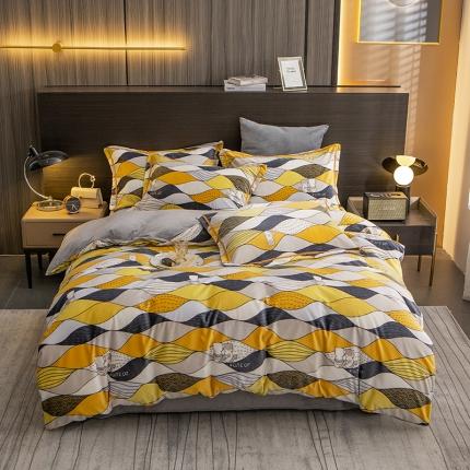 91家纺网 家纺一手货源 找家纺 莎臣豹 2025新款高克重数码印花美式轻奢牛奶绒四件套 仙本娜