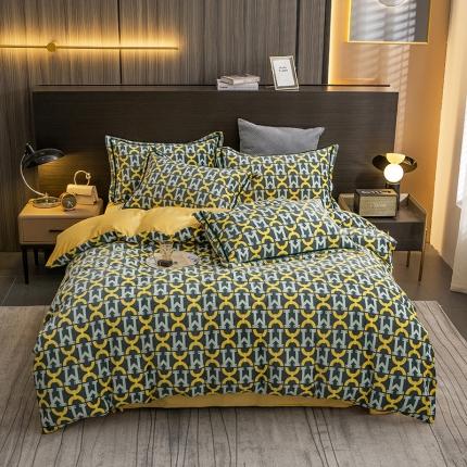 91家纺网 家纺一手货源 找家纺 莎臣豹 2025新款高克重数码印花美式轻奢牛奶绒四件套 伊洛特