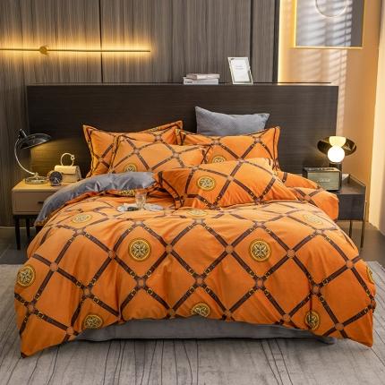 91家纺网 家纺一手货源 找家纺 莎臣豹 2025新款高克重数码印花美式轻奢牛奶绒四件套 佐玛