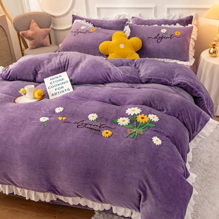 91家纺网 家纺一手货源 找家纺 （总）新款牛奶绒毛巾绣水晶雕花宝宝绒魔法绒法莱雪花绒四件套