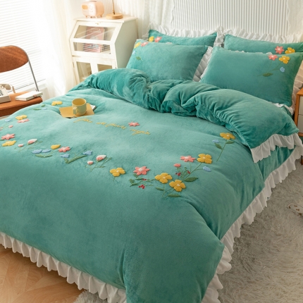 91家纺网 家纺一手货源 找家纺 （总）新款牛奶绒毛巾绣水晶雕花宝宝绒魔法绒法莱雪花绒四件套