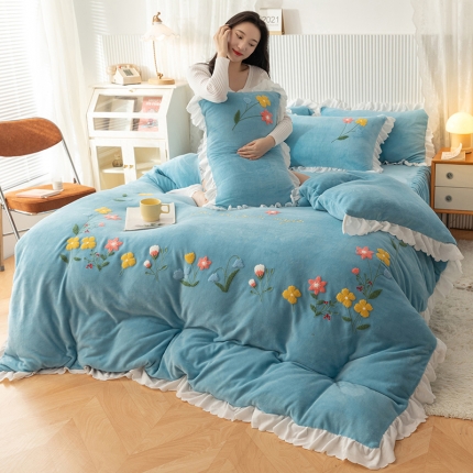 91家纺网 家纺一手货源 找家纺 （总）新款牛奶绒毛巾绣水晶雕花宝宝绒魔法绒法莱雪花绒四件套