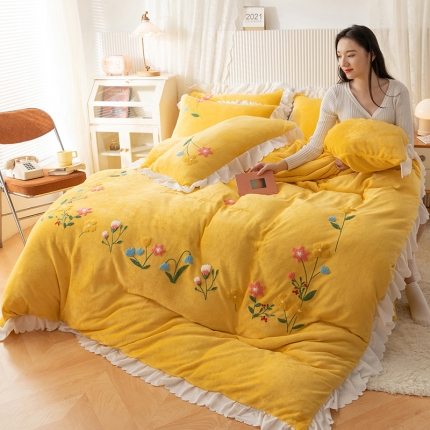 91家纺网 家纺一手货源 找家纺 （总）新款牛奶绒毛巾绣水晶雕花宝宝绒魔法绒法莱雪花绒四件套