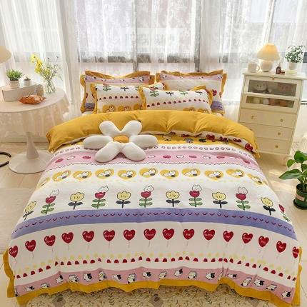 91家纺网 家纺一手货源 找家纺 金爱家 2021新款高克重牛奶绒四件套 小淘气