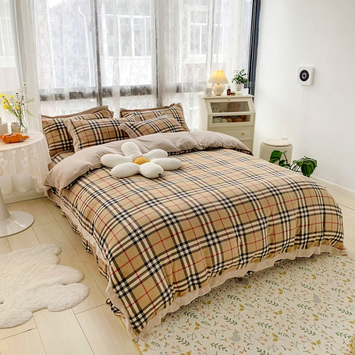 91家纺网 家纺一手货源 找家纺 金爱家 2021新款高克重牛奶绒四件套 巴宝莉