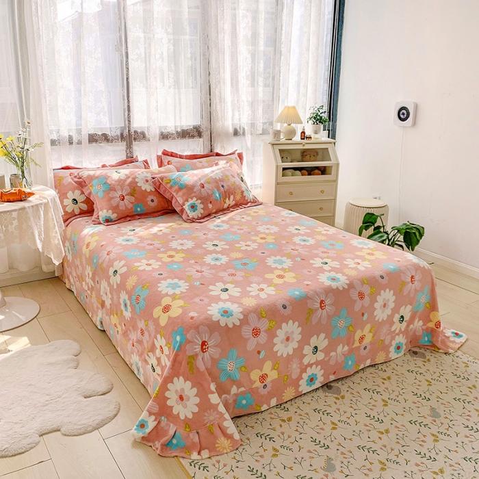 91家纺网 家纺一手货源 找家纺 金爱家 2021新款高克重牛奶绒四件套 蓓蕾粉